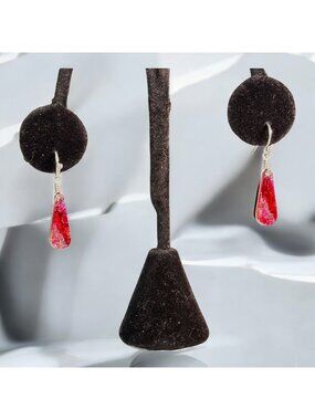 Handmade Red & Black Teardrop Dangle Earrings With Silver Hooks - Lightweight &